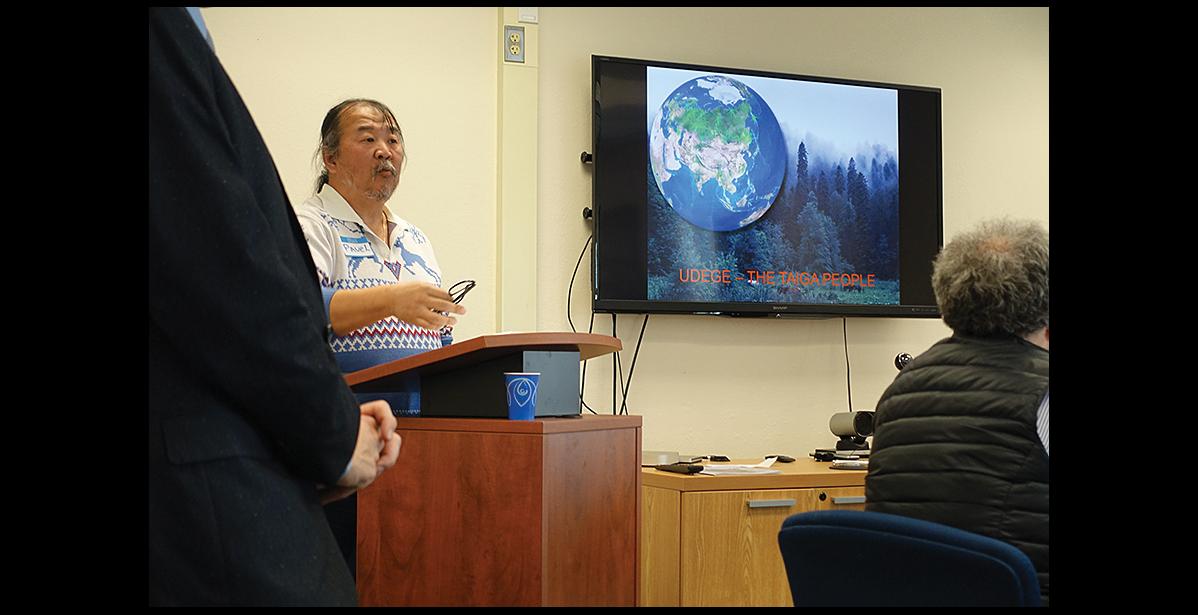 Photo by Maisie Thomas ACTIVIST— Pavel Sulyandziga, an indigenous rights activist of the Udege tribe, visited Nome last week on behalf of Arctic-FROST.