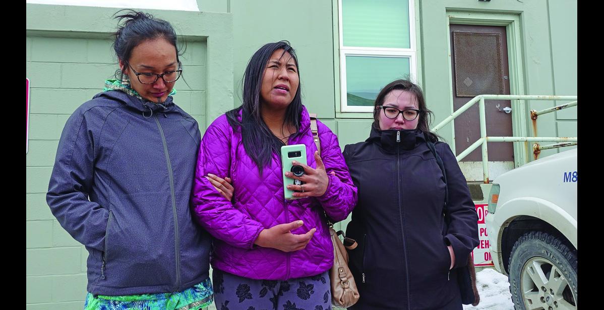 Photo by Nils Hahn Brenda Evak gave a statement in front of the Nome Courthouse on March 28, 2019.