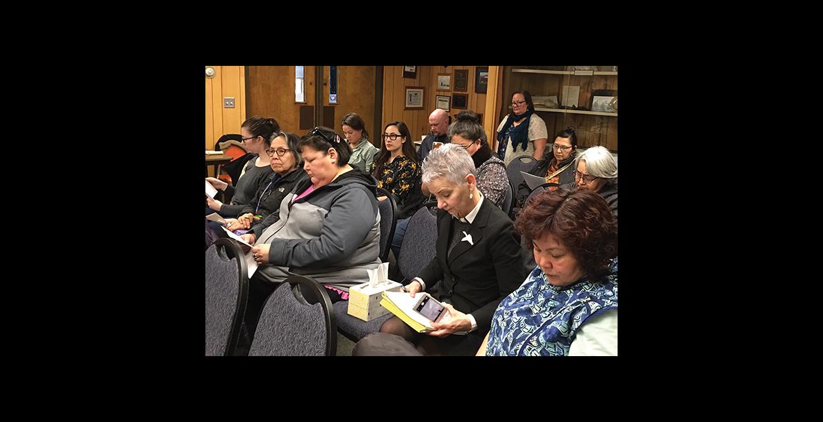 Photo by Sandra Medearis ENOUGH—Women filled the Council Chamber on May 7 to say they feel that assaults on Alaska Natives are receiving inadequate response and prosecution.