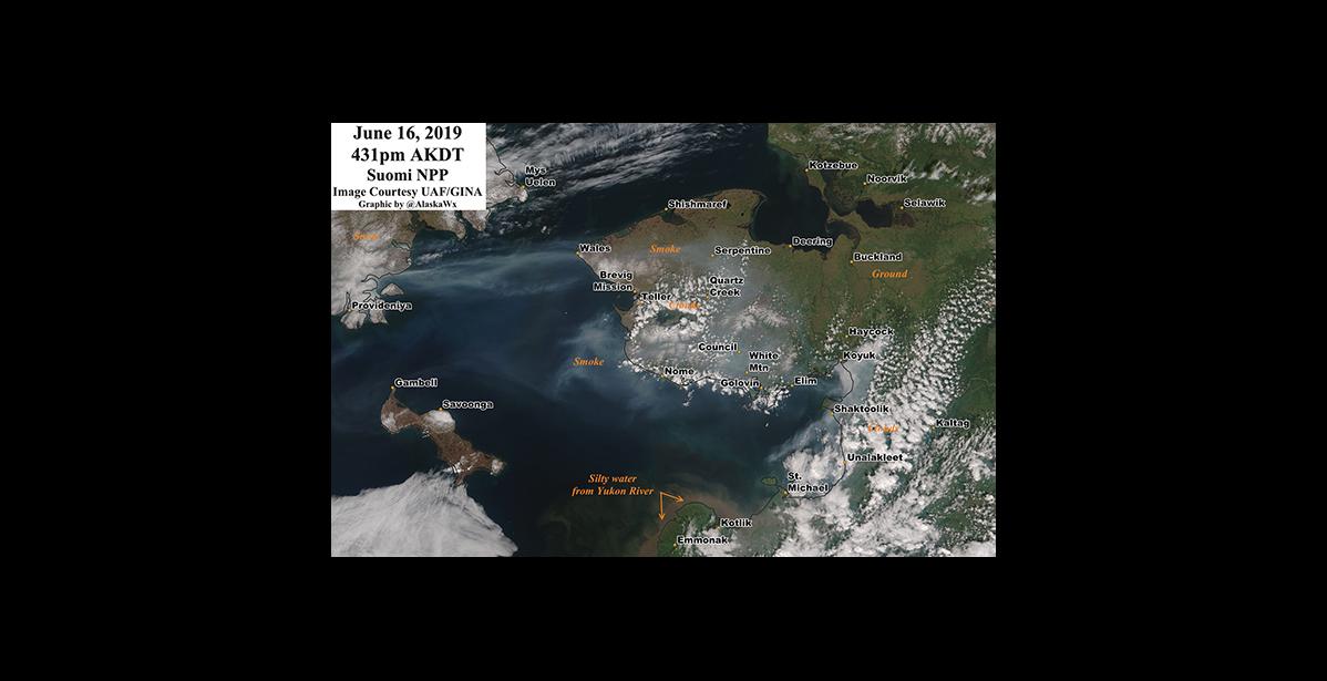 Courtesy UAF/GINA SMOKY— This satellite image taken on Sunday shows smoke-filled skies over much of the Seward Peninsula