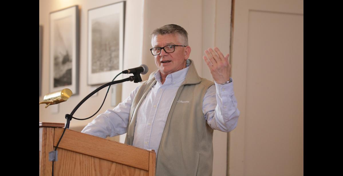 Photo by Diana Haecker Newly hired Nome City Manager Lee Smith addresses the audience at the Investment Summit.
