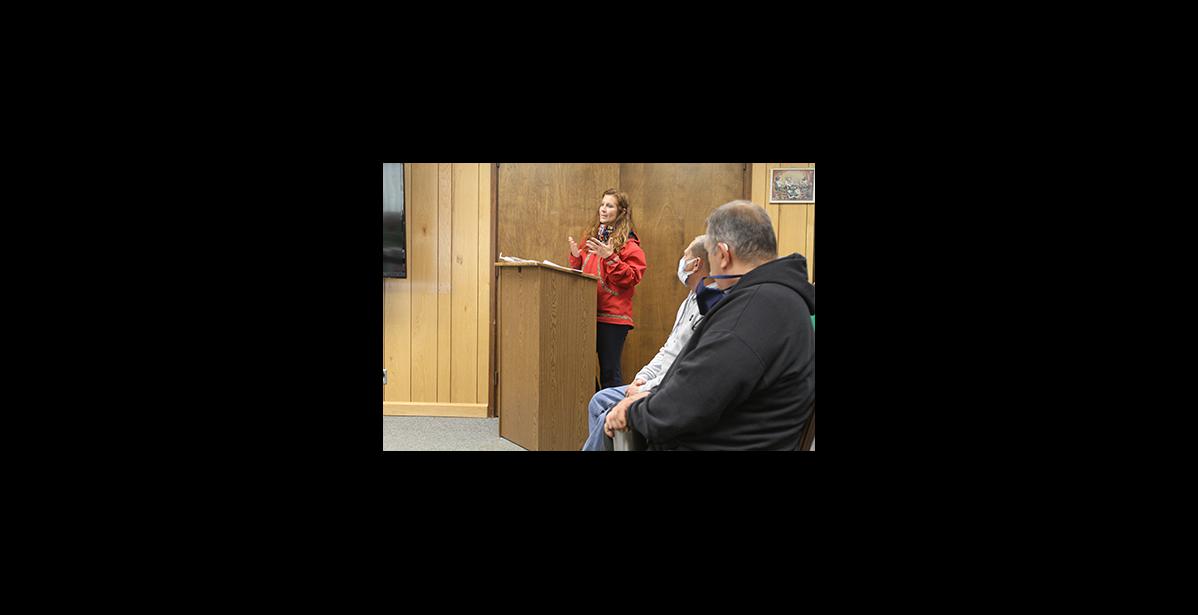 Photo by Diana Haecker Norton Sound Health Corp. CEO Angie Gorn addresses the Nome Common Council on Monday, July 13.