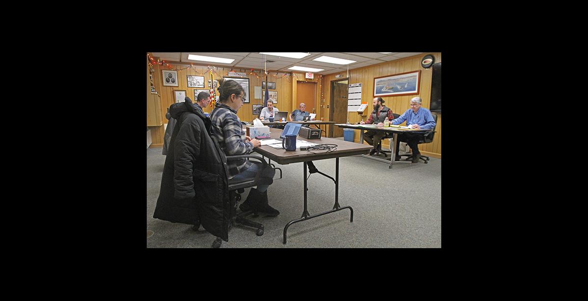 Photo by Diana Haecker The Nome Common Council met on Monday, Feb. 17. Present were, left to right, councilmembers Meghan Topkok, Doug Johnson, Mark Johnson, Jerald Brown and City Clerk Bryant Hammond and City Manager Glenn Steckman.