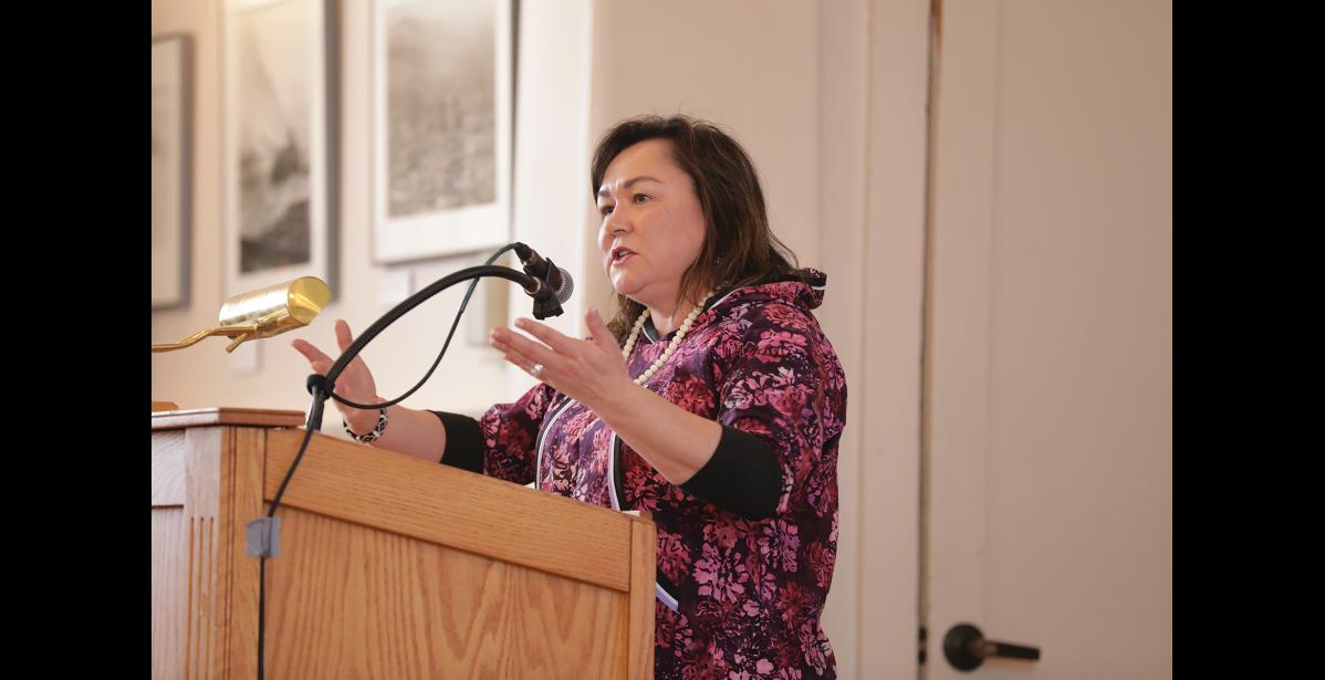 Photo by Diana Haecker Kawerak CEO and president Melanie Bahnke addresses the audience at the Investment Summit