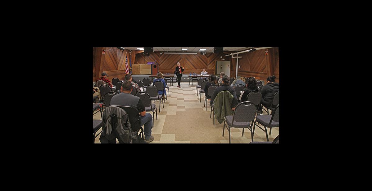 Photo by Diana Haecker CLIMATE ROUNDTABLE— Ko Barrett, vice chair with the Intergovernmental Panel on Climate Change, addresses a thin crowd at the Tuesday roundtable meeting on the effects of climate change, in Nome.