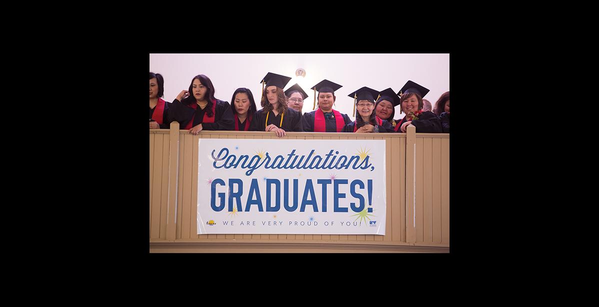 Photo by James Mason Graduates wait for the commencement ceremony to begin on Thursday, May 10, 2018 at Old St. Joe's in Nome.
