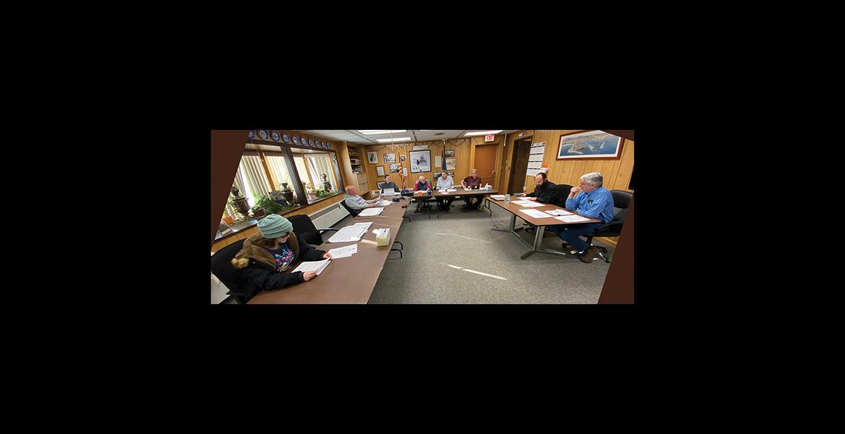 Photo by James Mason COUNCIL— The Nome Common Council met last Monday for a work session and a regular meeting. Pictured are youth representative Molly Kenick, Adam Martinson, Doug Johnson, Mayor Richard Beneville, Mark Johnson, Jerald Brown, City Clerk Bryant Hammond and City Manager Glenn Steckman.