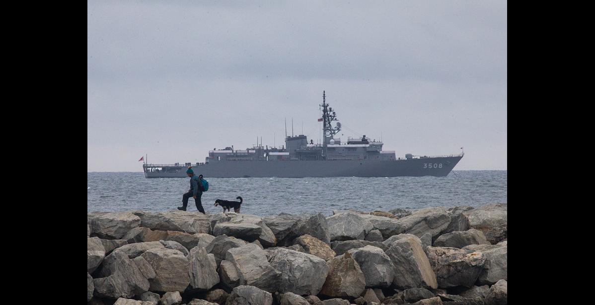Photo by James Mason KASHIMA—The Japanese Naval training vessel Kashima stopped at Nome to pick up provisions and supplies last week. The ship is home to 310 naval cadets finishing their training.