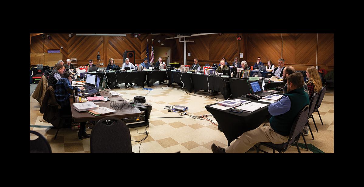 Photo by James Mason MEETING— The Board of Game met in Nome on January 16-20, at the Mini Convention Center. Here, the board listens to ADF&G area biologist Bill Dunker.