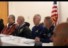 Photo by Jenni Monet N NOME— Pictured are left to right Congressmen Jimmy Patronis (R-FL) and Mike Ezell (R-MS), both on the subcommittee on Coast Guard and Maritime Transportation, acting Commandant of the Coast Guard, Admiral Kevin E. Lunday and Master Chief Phillip Waldron, during a meeting with local leaders in Nome on Saturday, August 9.