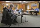 Photo by Diana Haecker The Nome Common Council met on Monday, Feb. 17. Present were, left to right, councilmembers Meghan Topkok, Doug Johnson, Mark Johnson, Jerald Brown and City Clerk Bryant Hammond and City Manager Glenn Steckman.