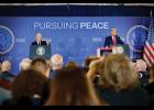 Photo by Jenni Monet Photo by Jenni Monet SUMMIT— President Donald Trump and Russian President Vladimir Putin at a joint press conference Friday, August 15, 2025, at the Arctic Warrior Events Center on Joint Base Elmendorf-Richardson in Anchorage.
