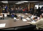 Mayor Beneville addresses the crowd gathered for a special council meeting on Covid-19 on Thursday, March 12.